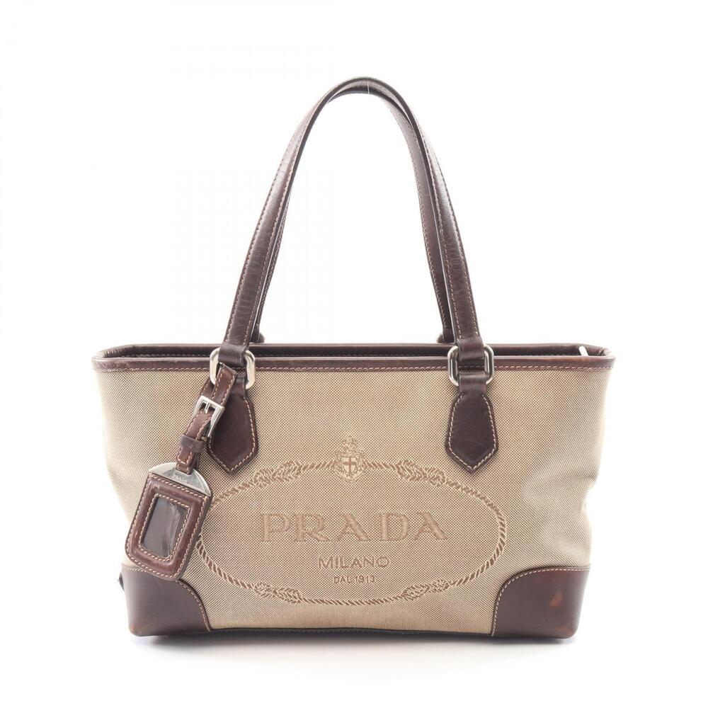 Prada Jacquard Handbag Canvas Beige